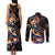 Peacock Bass Fishing Couples Matching Tank Maxi Dress and Long Sleeve Button Shirt Waves Art