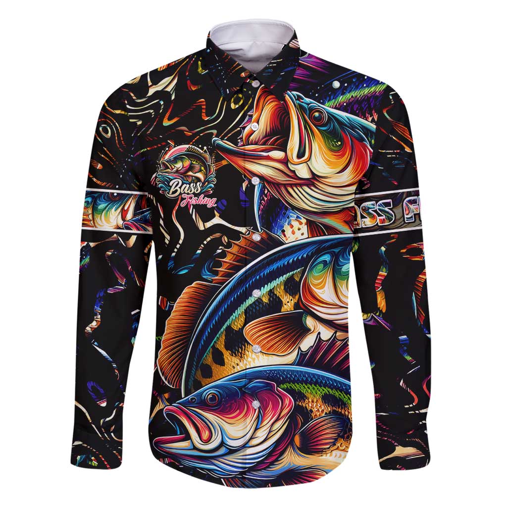 Peacock Bass Fishing Family Matching Long Sleeve Bodycon Dress and Hawaiian Shirt Waves Art