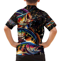 Peacock Bass Fishing Family Matching Off The Shoulder Long Sleeve Dress and Hawaiian Shirt Waves Art