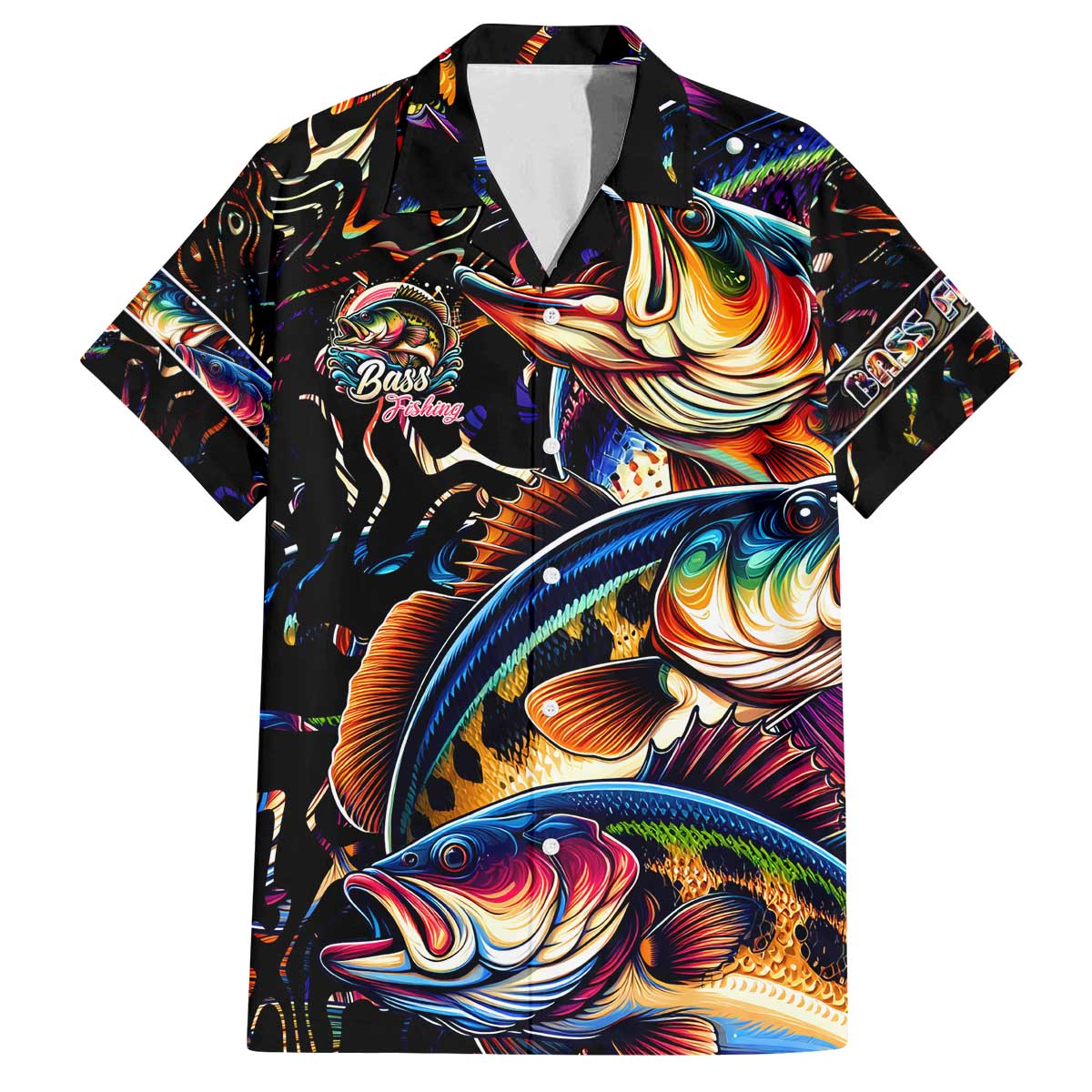Peacock Bass Fishing Family Matching Off The Shoulder Long Sleeve Dress and Hawaiian Shirt Waves Art