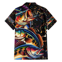 Peacock Bass Fishing Family Matching Off The Shoulder Long Sleeve Dress and Hawaiian Shirt Waves Art