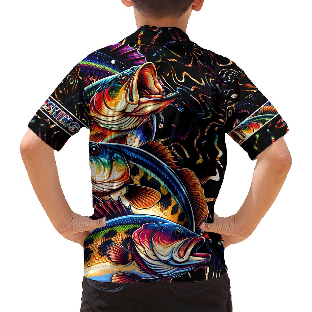 Peacock Bass Fishing Family Matching Off Shoulder Maxi Dress and Hawaiian Shirt Waves Art