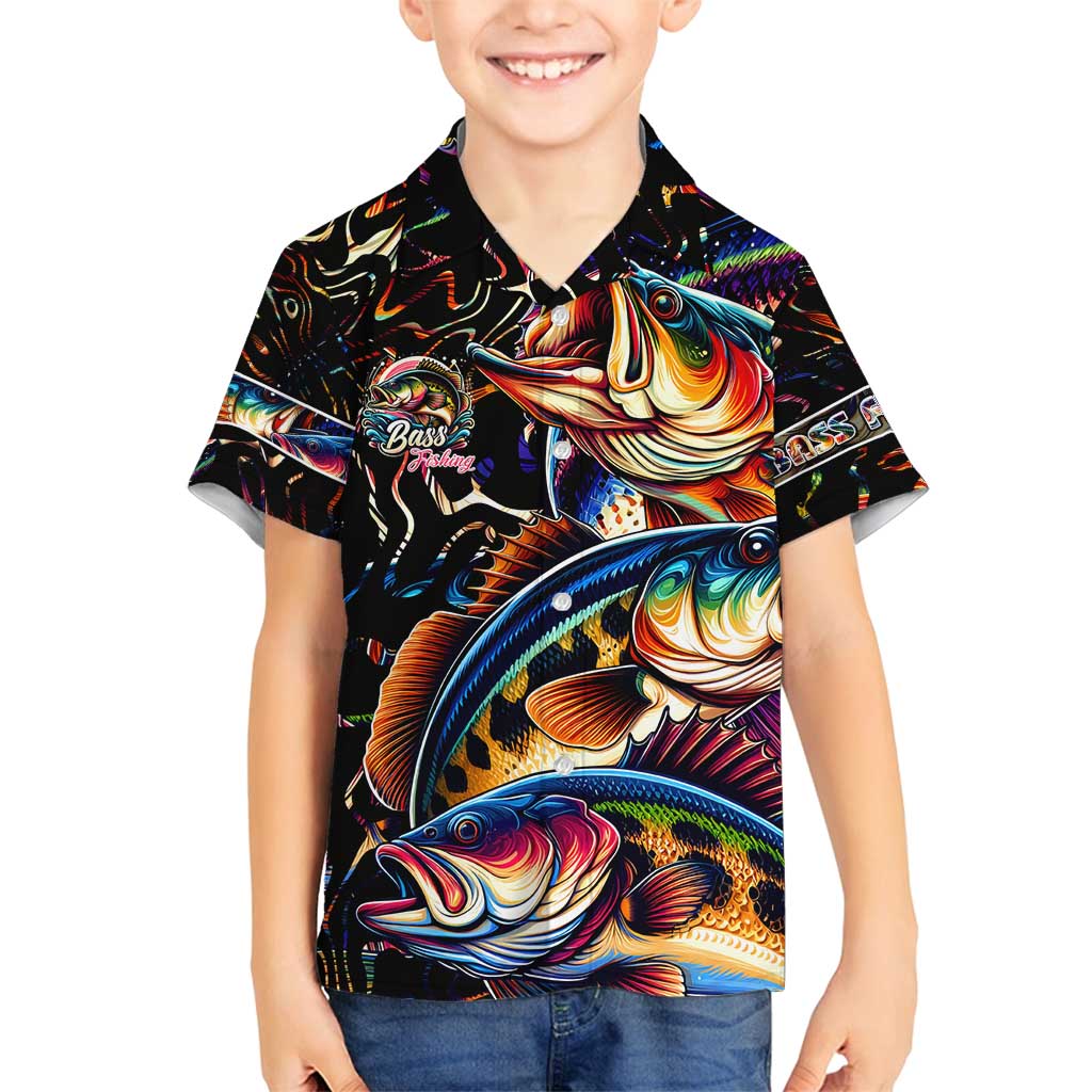 Peacock Bass Fishing Family Matching Off Shoulder Maxi Dress and Hawaiian Shirt Waves Art