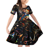 Peacock Bass Fishing Family Matching Off Shoulder Short Dress and Hawaiian Shirt Waves Art