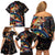 Peacock Bass Fishing Family Matching Off Shoulder Short Dress and Hawaiian Shirt Waves Art
