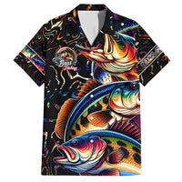Peacock Bass Fishing Family Matching Off Shoulder Short Dress and Hawaiian Shirt Waves Art