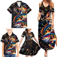 Peacock Bass Fishing Family Matching Summer Maxi Dress and Hawaiian Shirt Waves Art