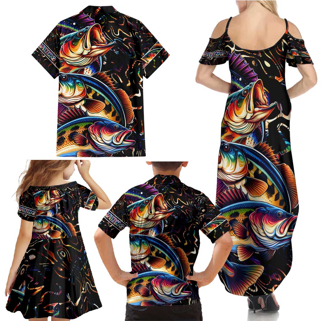 Peacock Bass Fishing Family Matching Summer Maxi Dress and Hawaiian Shirt Waves Art