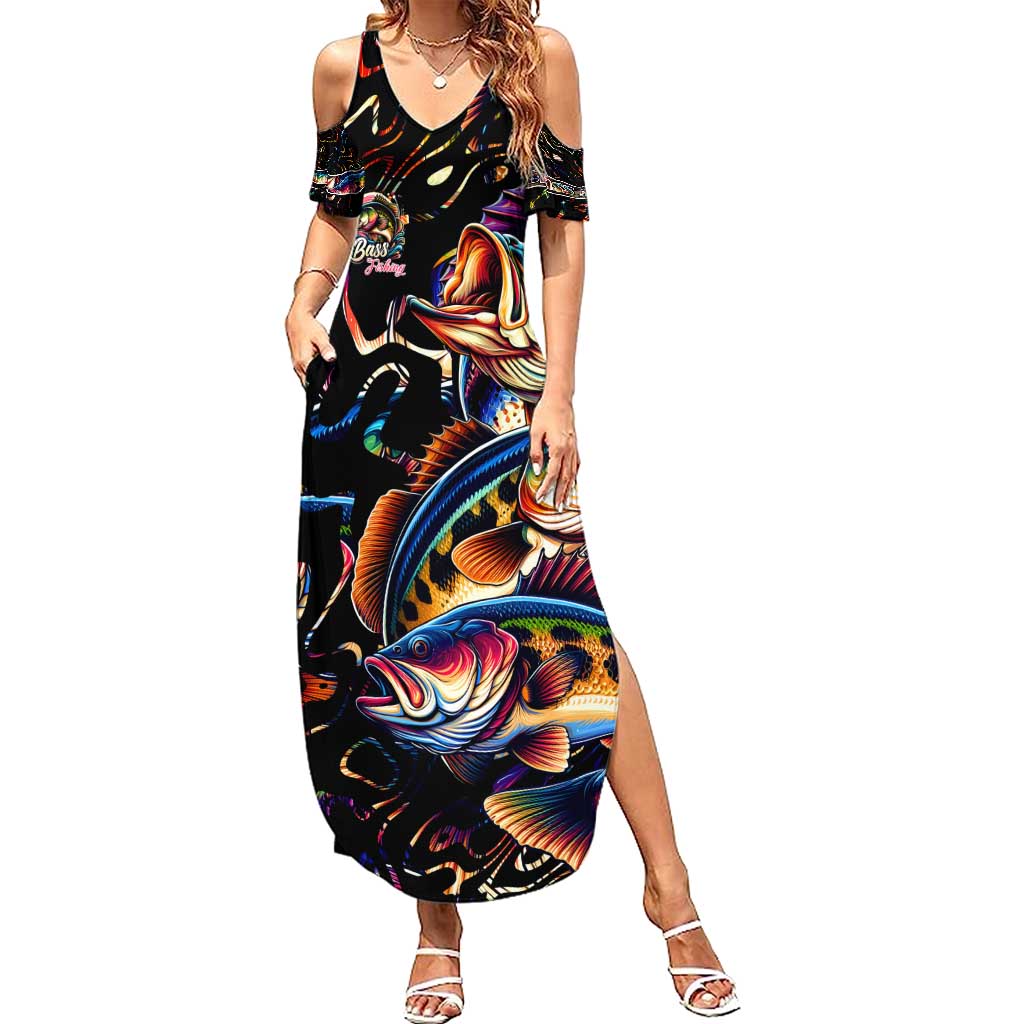 Peacock Bass Fishing Family Matching Summer Maxi Dress and Hawaiian Shirt Waves Art