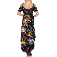 Peacock Bass Fishing Family Matching Summer Maxi Dress and Hawaiian Shirt Waves Art