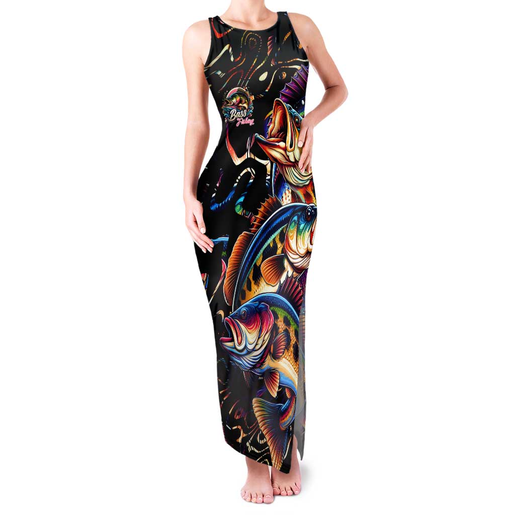 Peacock Bass Fishing Family Matching Tank Maxi Dress and Hawaiian Shirt Waves Art