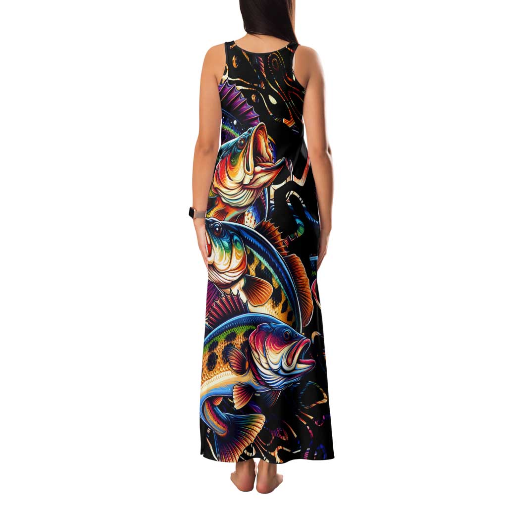 Peacock Bass Fishing Family Matching Tank Maxi Dress and Hawaiian Shirt Waves Art
