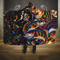 Peacock Bass Fishing Hooded Blanket Waves Art