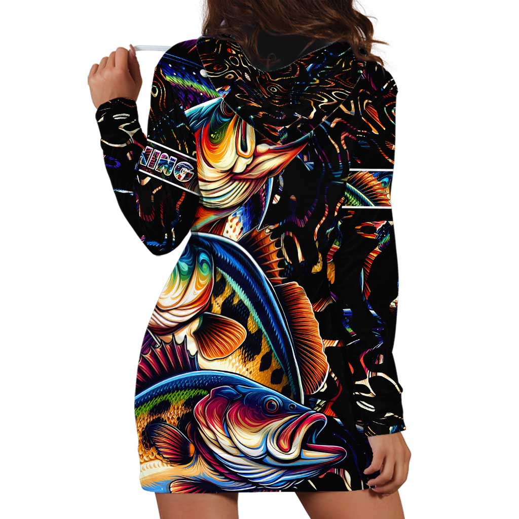 Peacock Bass Fishing Hoodie Dress Waves Art