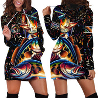 Peacock Bass Fishing Hoodie Dress Waves Art