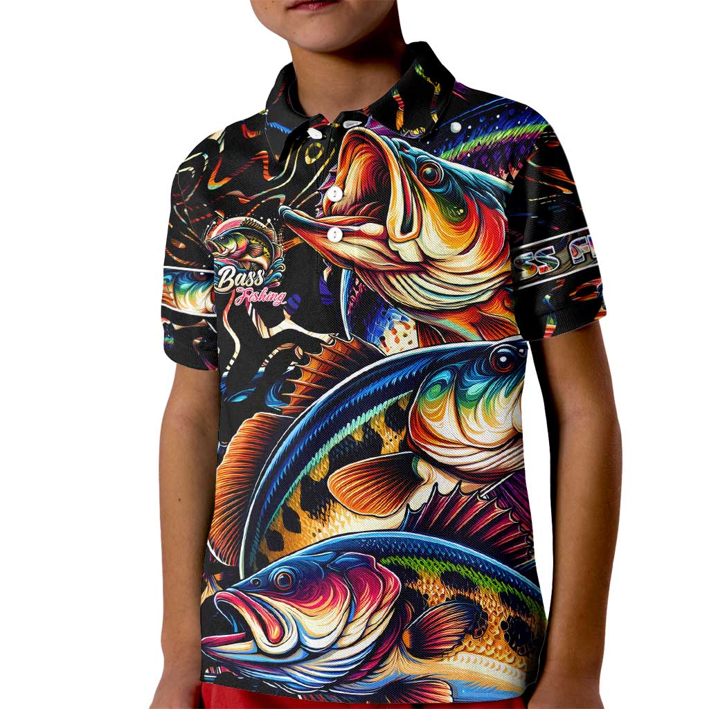 Peacock Bass Fishing Kid Polo Shirt Waves Art