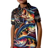 Peacock Bass Fishing Kid Polo Shirt Waves Art