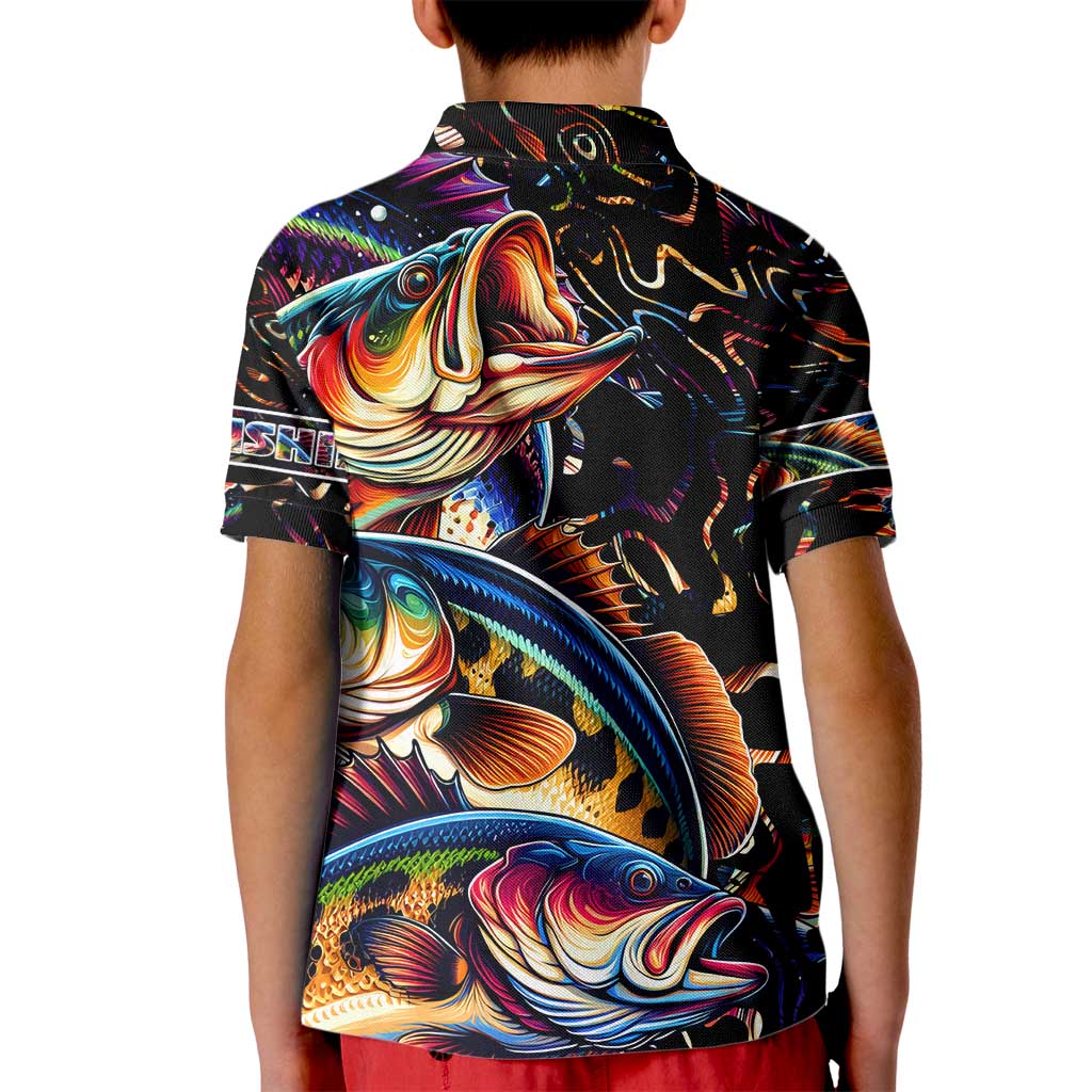 Peacock Bass Fishing Kid Polo Shirt Waves Art
