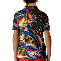 Peacock Bass Fishing Kid Polo Shirt Waves Art