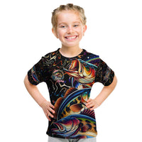 Peacock Bass Fishing Kid T Shirt Waves Art