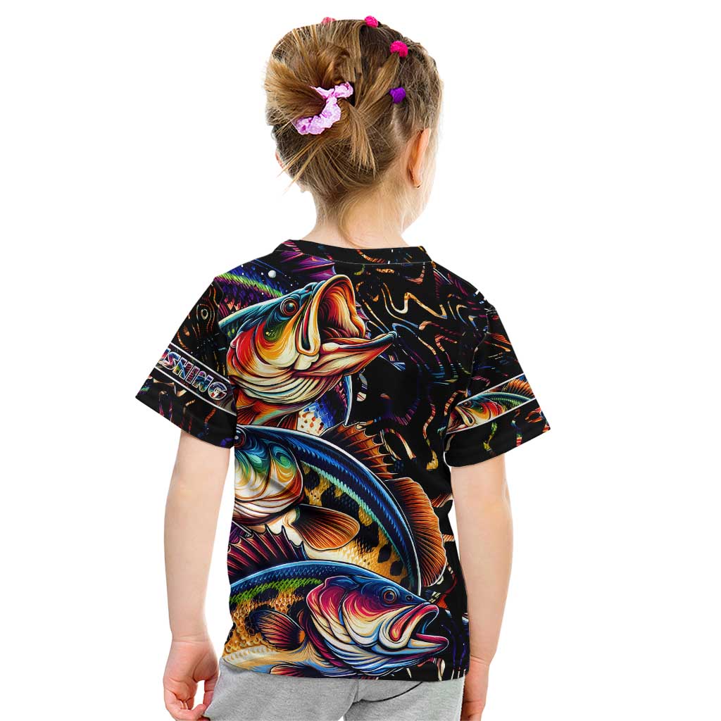 Peacock Bass Fishing Kid T Shirt Waves Art
