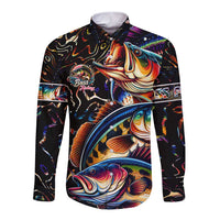 Peacock Bass Fishing Long Sleeve Button Shirt Waves Art
