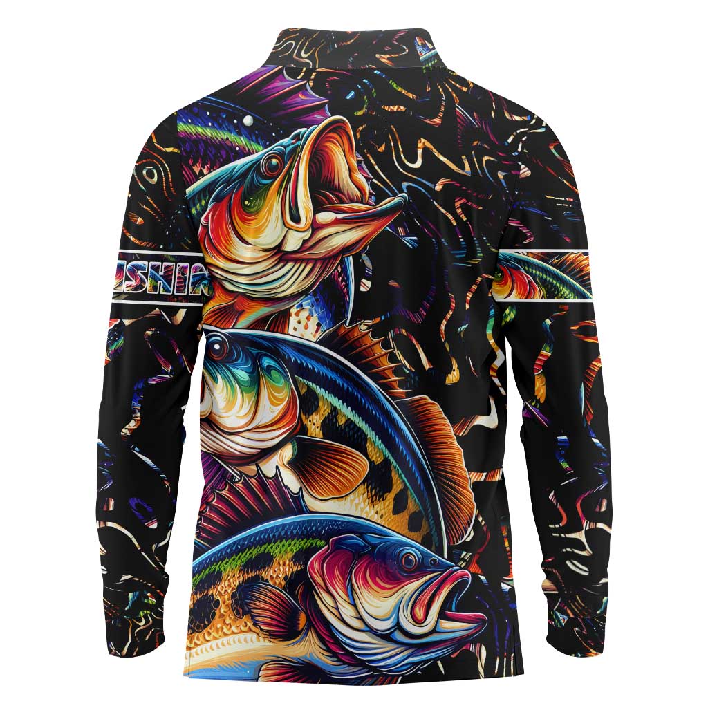 Peacock Bass Fishing Long Sleeve Polo Shirt Waves Art