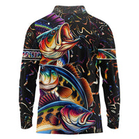 Peacock Bass Fishing Long Sleeve Polo Shirt Waves Art