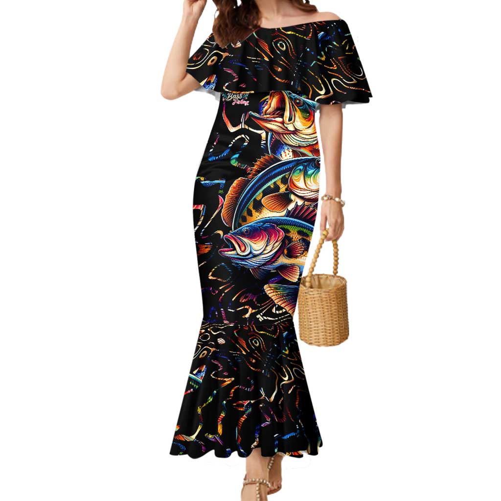 Peacock Bass Fishing Mermaid Dress Waves Art