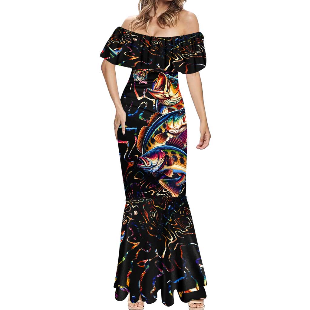 Peacock Bass Fishing Mermaid Dress Waves Art