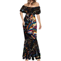 Peacock Bass Fishing Mermaid Dress Waves Art