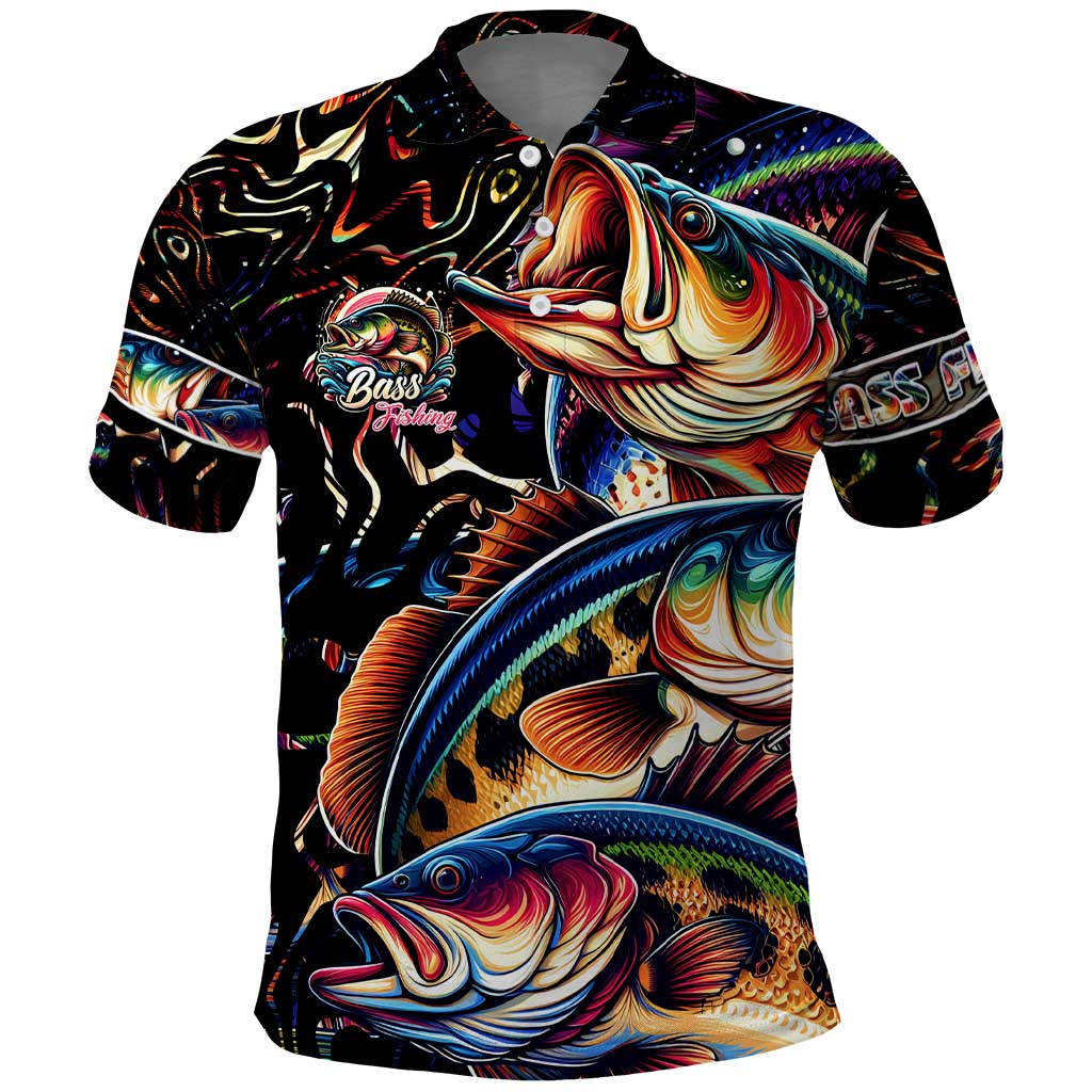 Peacock Bass Fishing Polo Shirt Waves Art