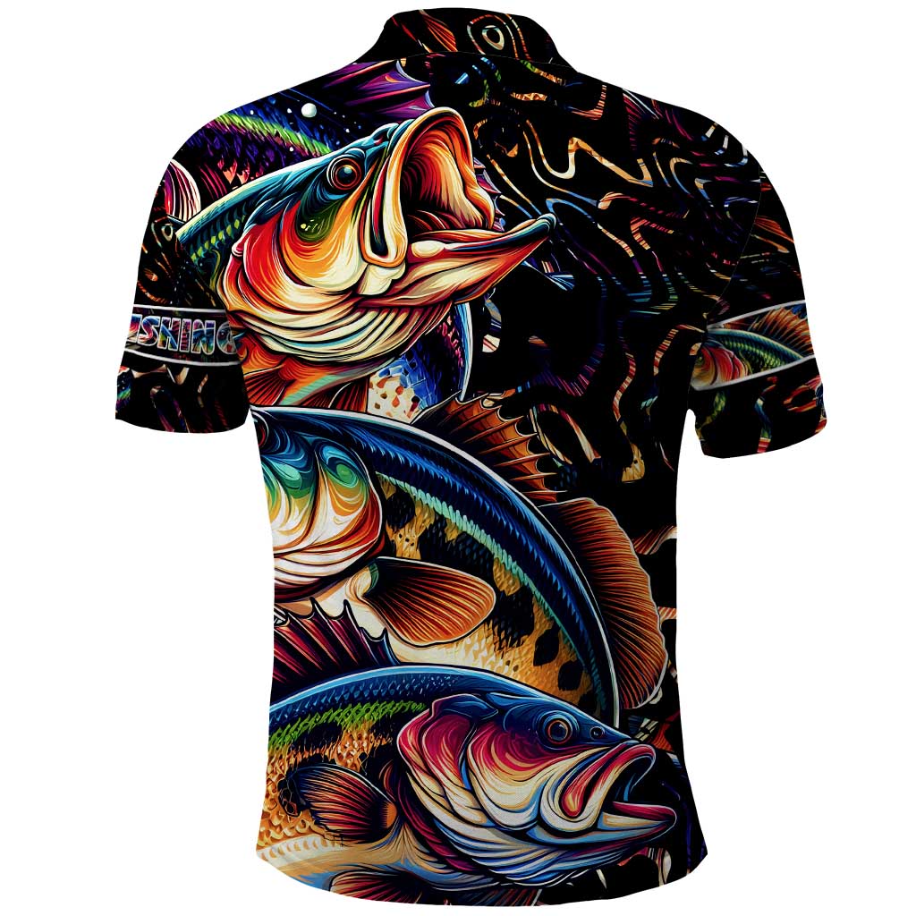 Peacock Bass Fishing Polo Shirt Waves Art