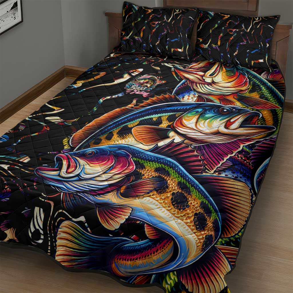 Peacock Bass Fishing Quilt Bed Set Waves Art