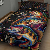 Peacock Bass Fishing Quilt Bed Set Waves Art