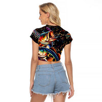 Peacock Bass Fishing Raglan Cropped T Shirt Waves Art