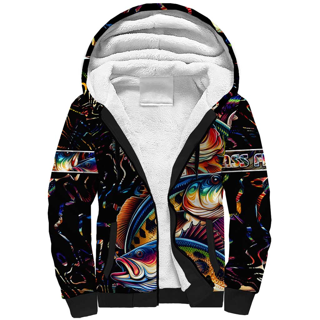 Peacock Bass Fishing Sherpa Hoodie Waves Art