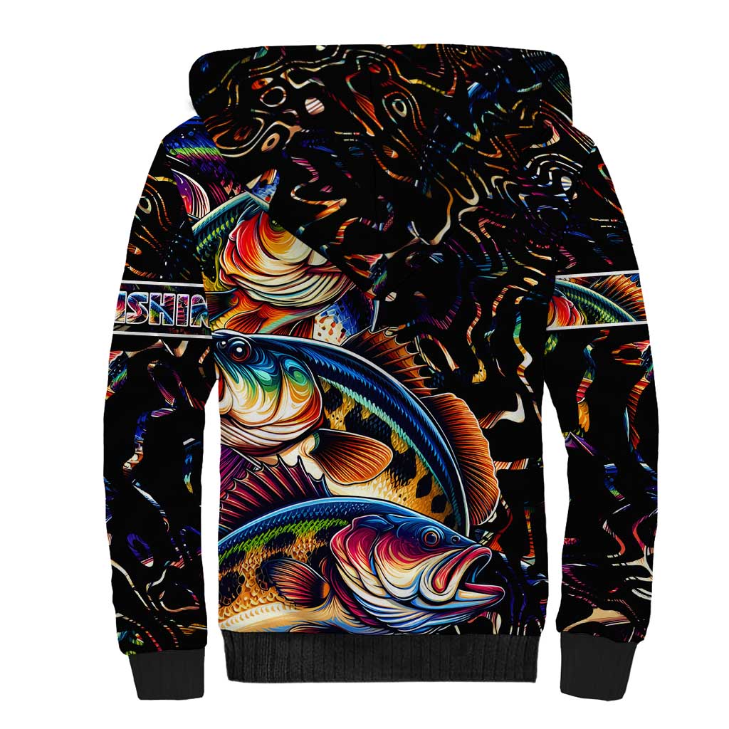 Peacock Bass Fishing Sherpa Hoodie Waves Art