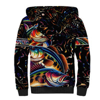 Peacock Bass Fishing Sherpa Hoodie Waves Art