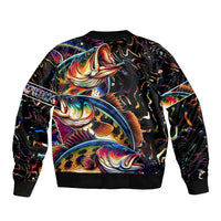 Peacock Bass Fishing Sleeve Zip Bomber Jacket Waves Art