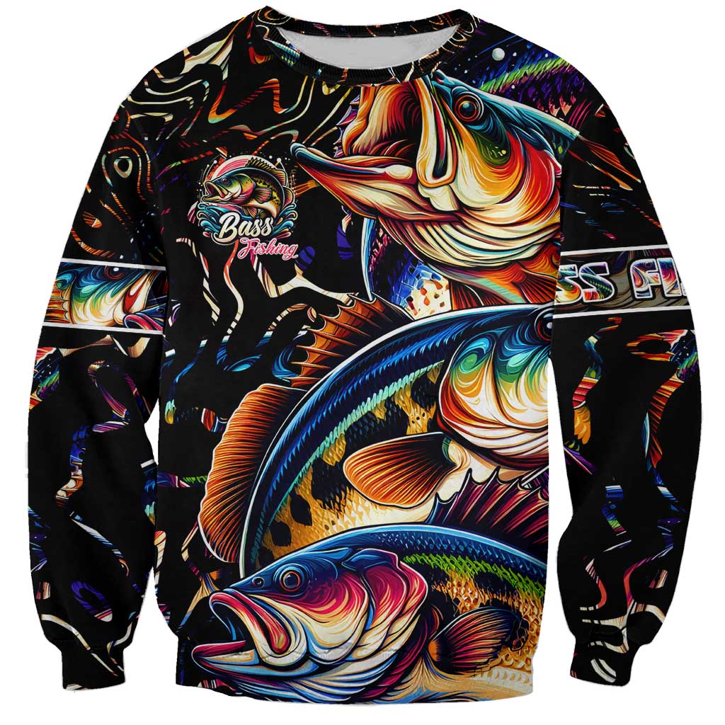 Peacock Bass Fishing Sweatshirt Waves Art