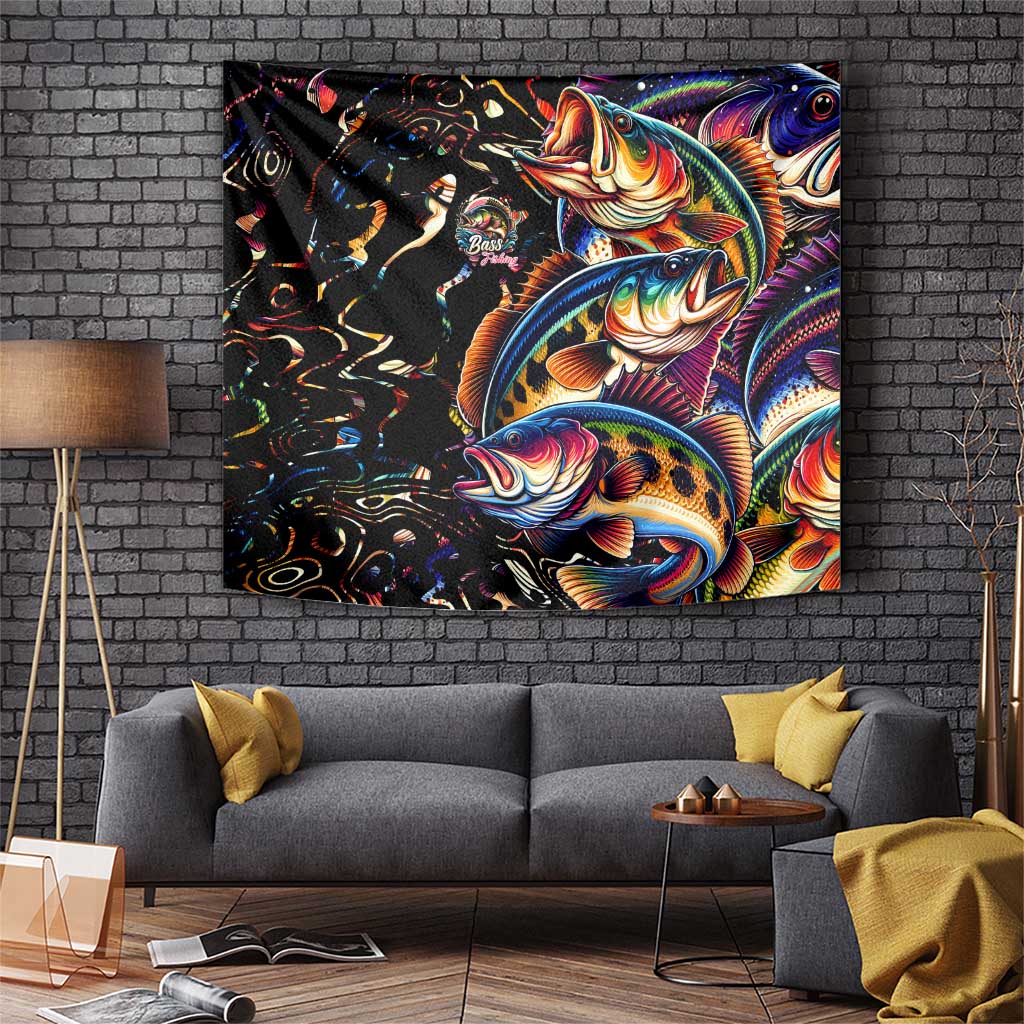 Peacock Bass Fishing Tapestry Waves Art