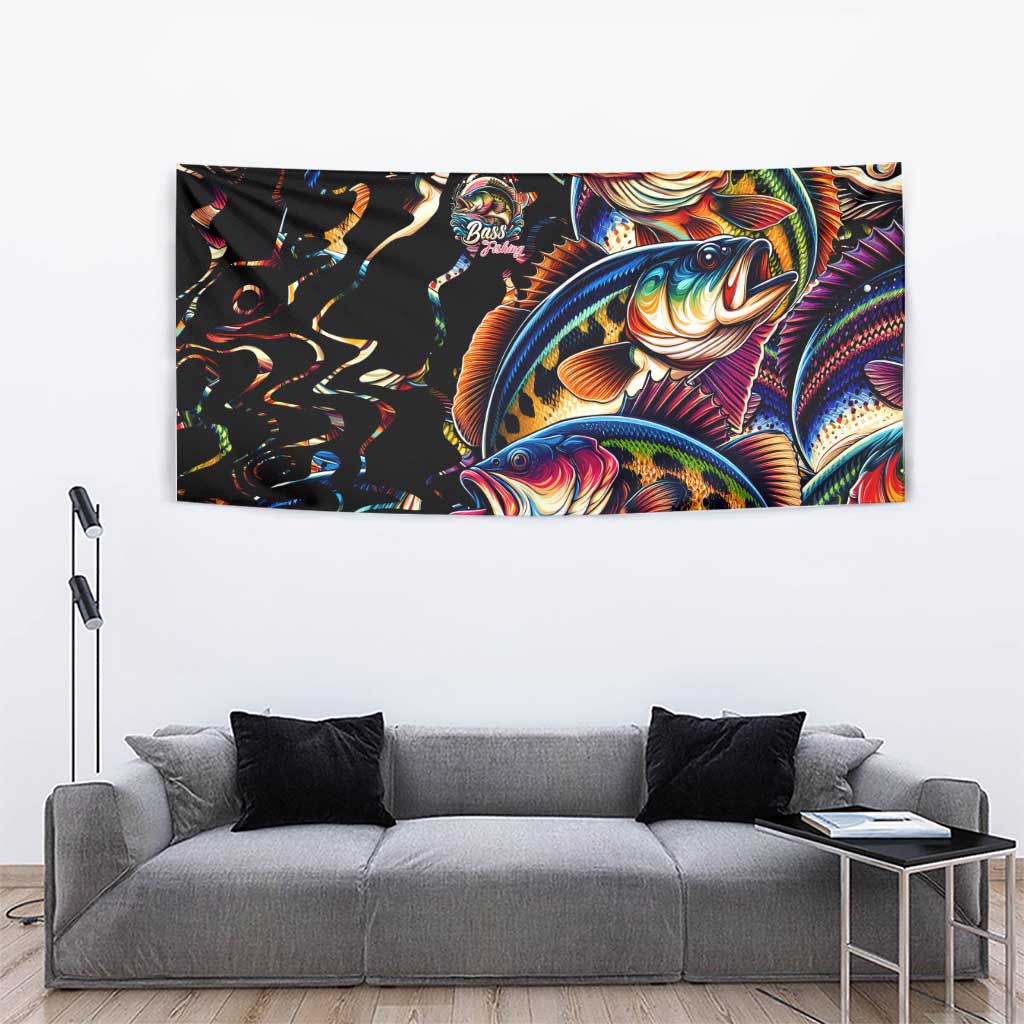 Peacock Bass Fishing Tapestry Waves Art