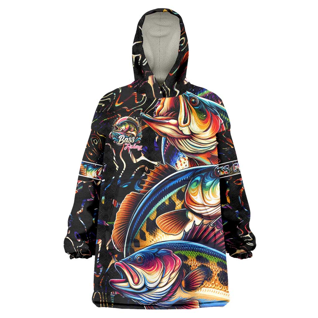 Peacock Bass Fishing Wearable Blanket Hoodie Waves Art