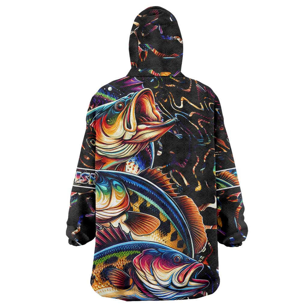Peacock Bass Fishing Wearable Blanket Hoodie Waves Art