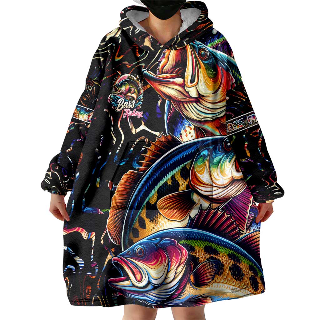 Peacock Bass Fishing Wearable Blanket Hoodie Waves Art
