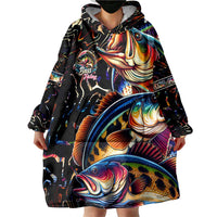 Peacock Bass Fishing Wearable Blanket Hoodie Waves Art