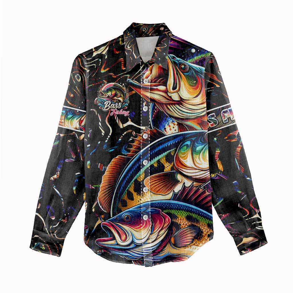 Peacock Bass Fishing Women Casual Shirt Waves Art