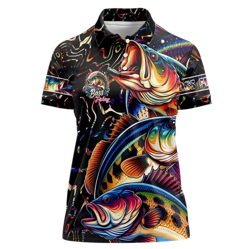 Peacock Bass Fishing Women Polo Shirt Waves Art