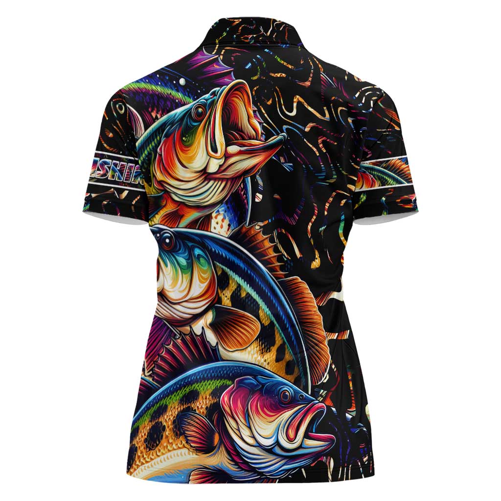 Peacock Bass Fishing Women Polo Shirt Waves Art